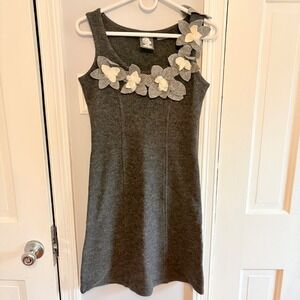 Girls From Savoy Womens XS Dress Charcoal Gray Applique Floral 100% Merino Wool